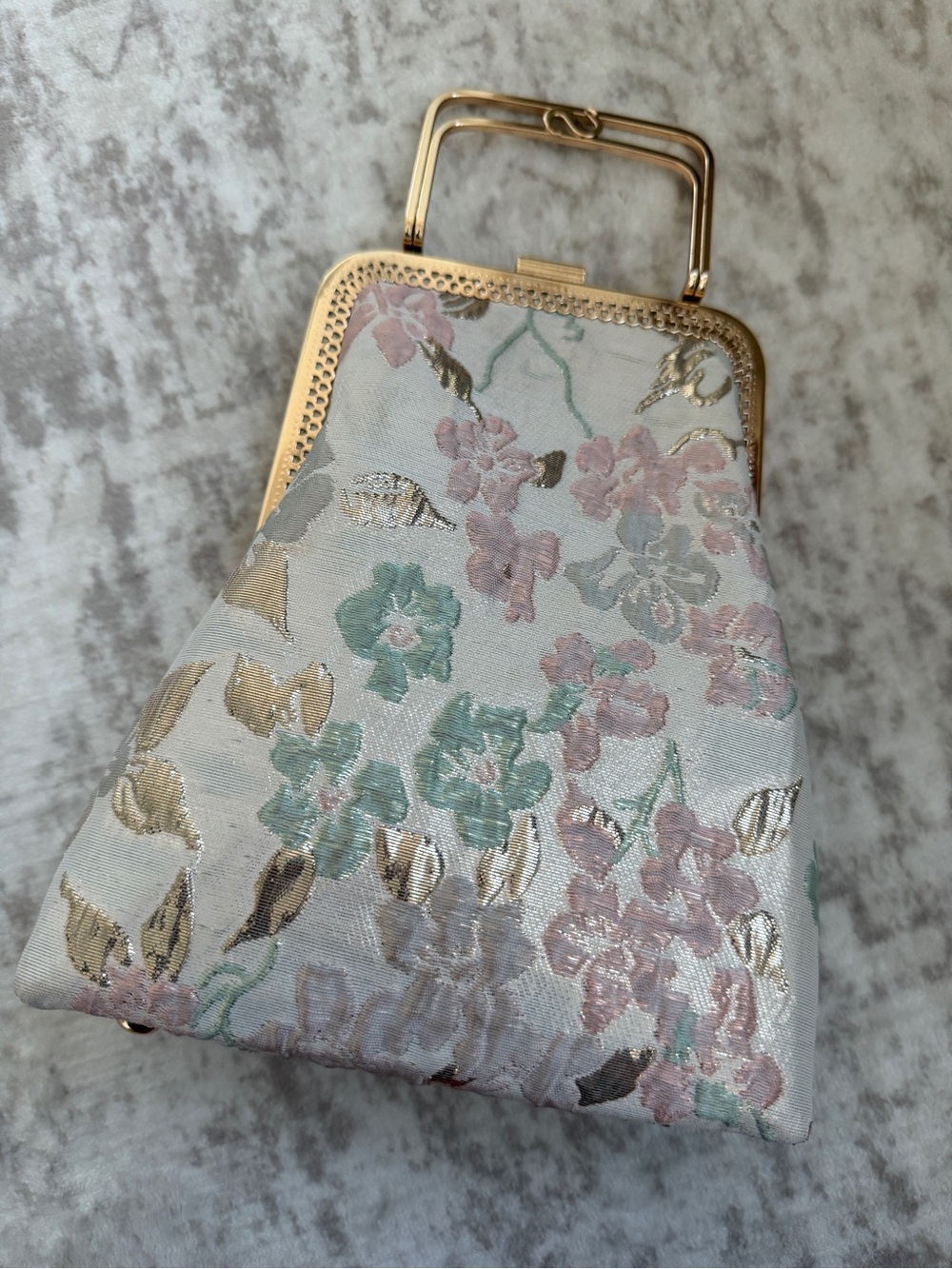 Vintage Floral Evening Bag with Gold Frame